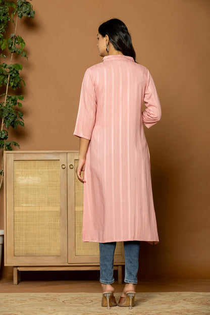 Pink Rayon Kurta for Women - Elegant Button-Down Design for Everyday Style