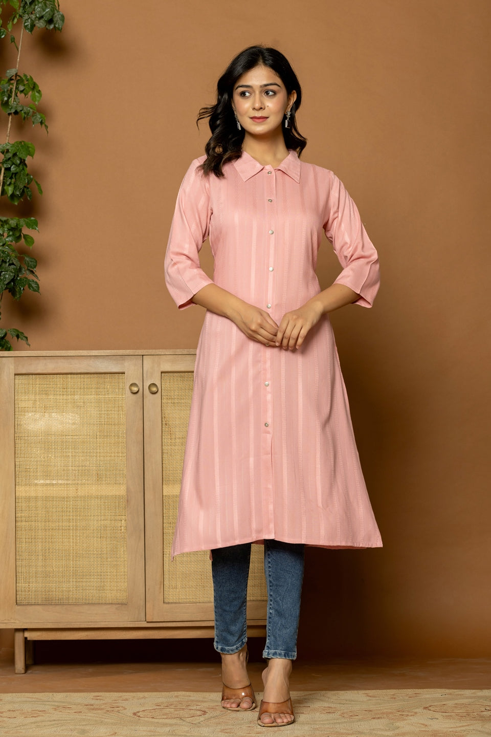 Flamboyant Pink cotton kurta for women