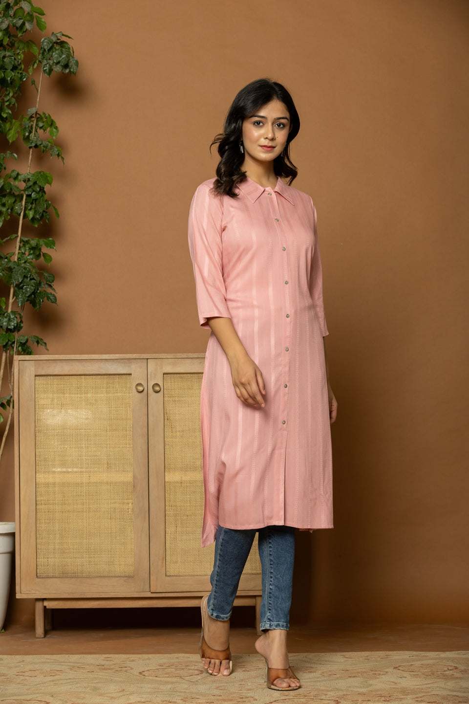 Flamboyant Pink cotton kurta for women