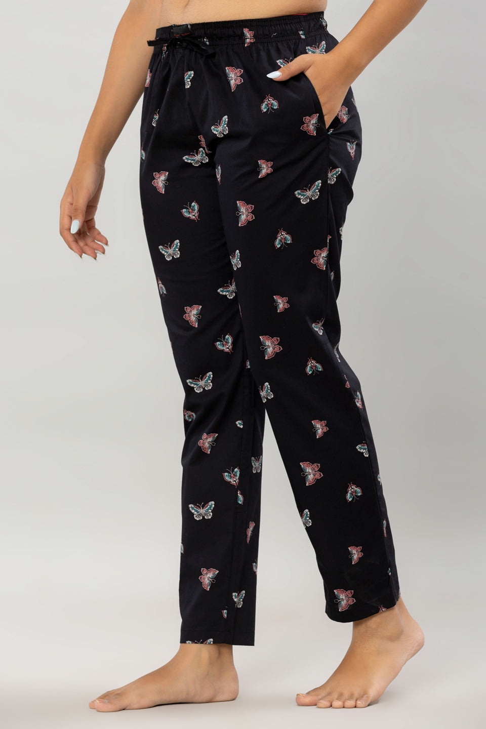 Butterfly Printed Black Women's Pajama