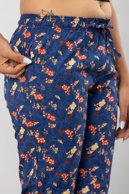 Floral Print Blue Women Pajama - Comfortable Cotton Sleepwear