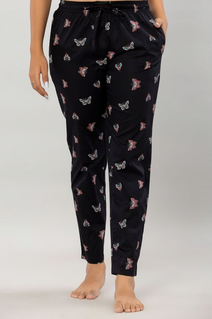 Flamboyant Butterfly Print Black Women's Pajama