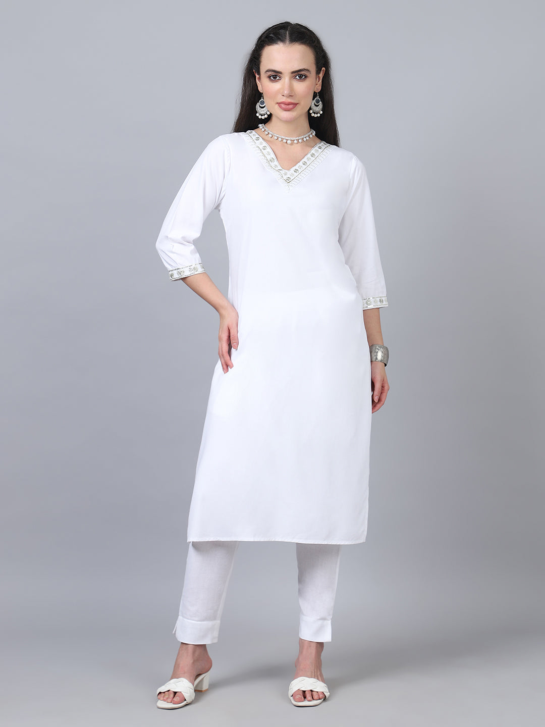 White Women's Kurti with Embroidery