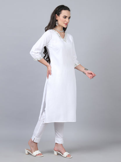 Women's White Kurti with Side Slits and Flared Hem