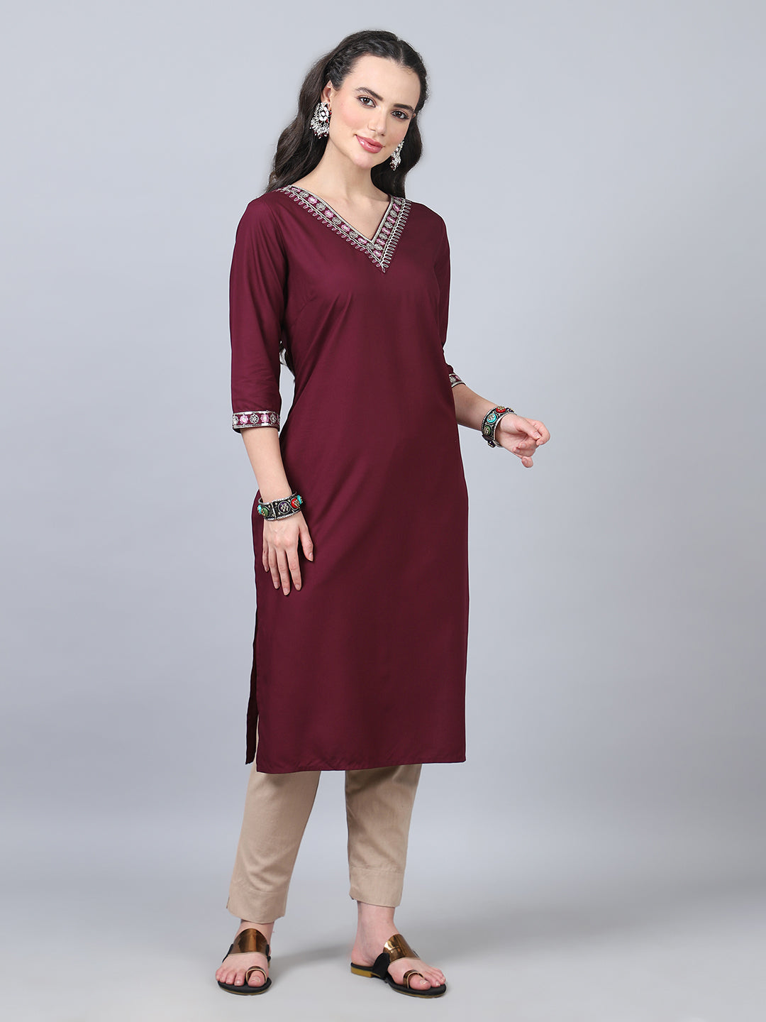 Women's Solid Color Straight Style Kurti - Perfect for Parties