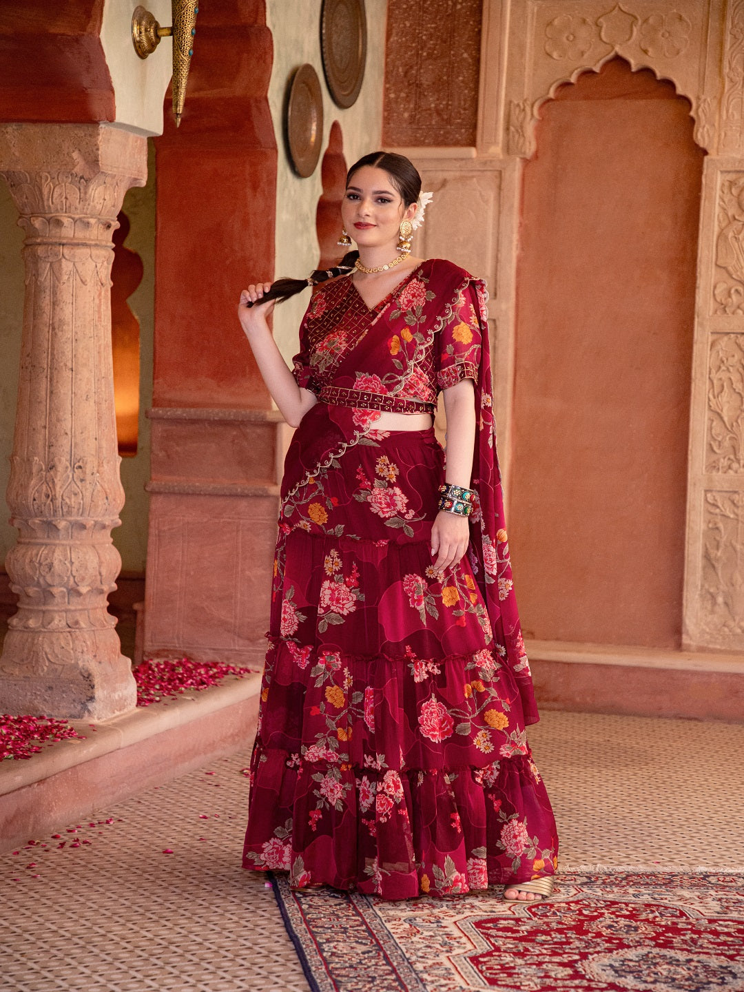 flamboyant-wedding-saree-for-bride-ruffle-drape-style