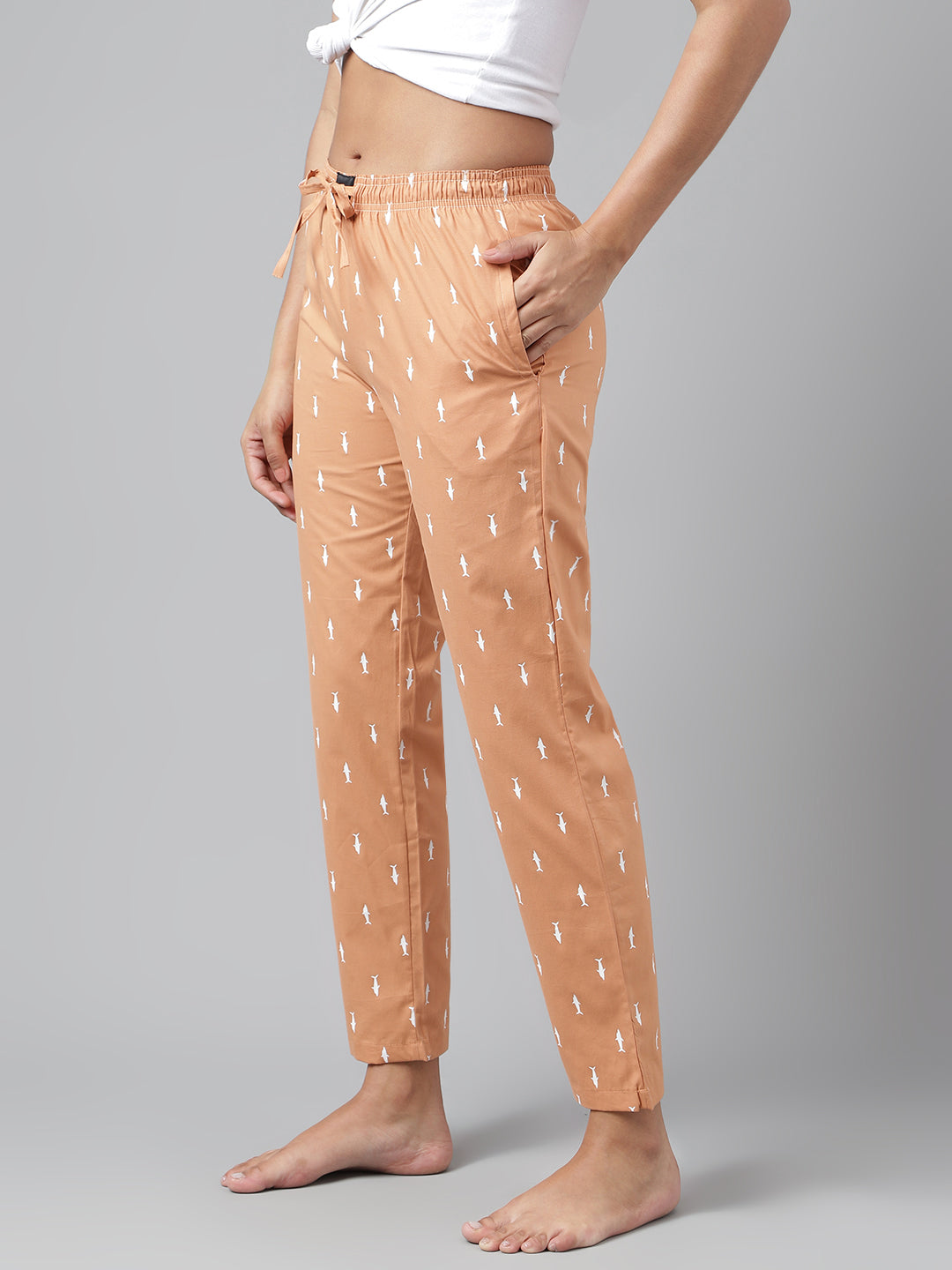 FLAMBOYANTTREND Orange Women Printed Cotton Pyjama FLAMBOYANTTREND Pant Pyjama