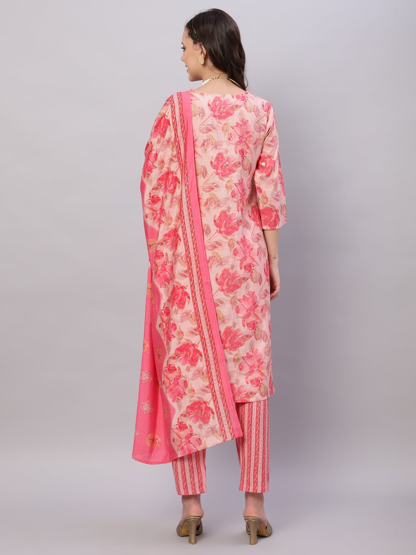 Pink Ethnic Motifs Floral Print Kurta with Trousers & Dupatta