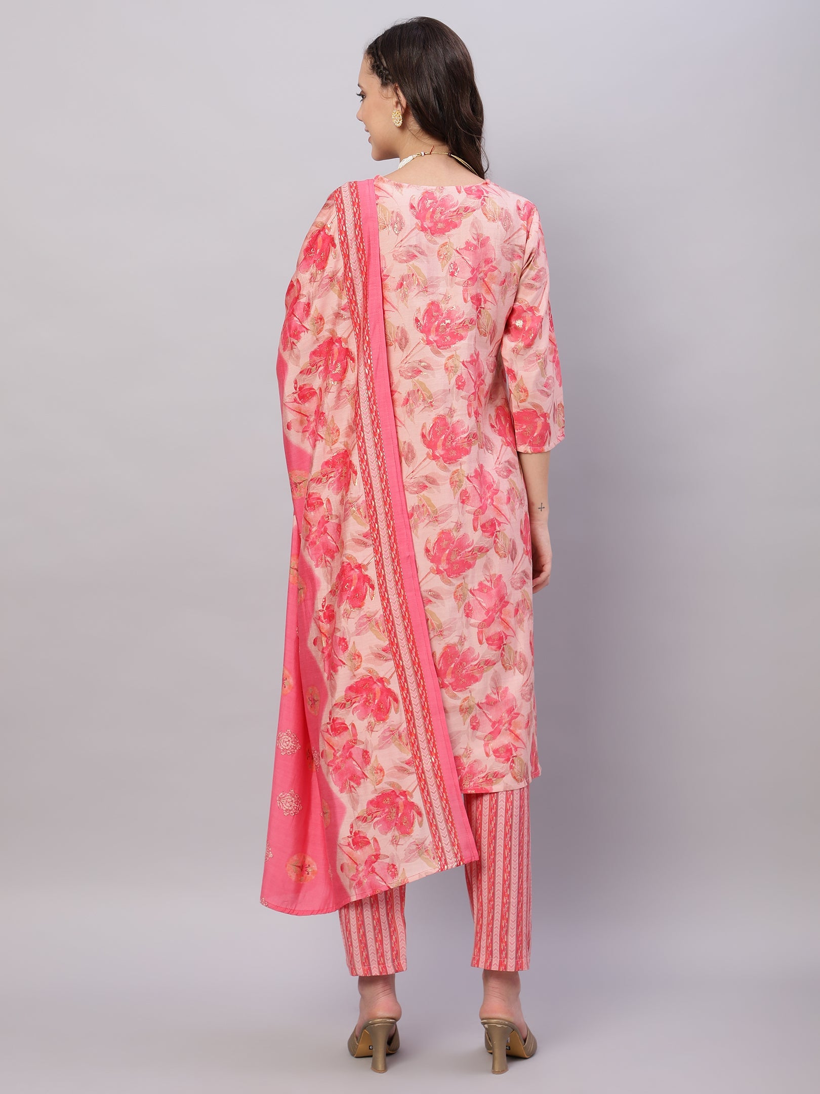Pink Ethnic Motifs Floral Print Kurta with Trousers & Dupatta