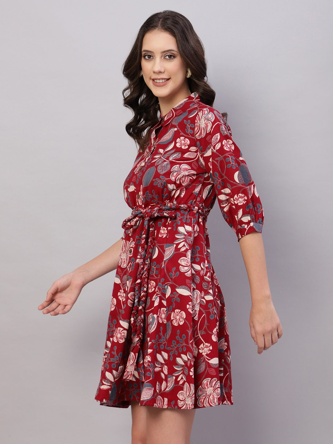 Red Floral Printed Cotton Fit and Flare Ethnic Dresses