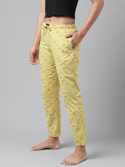 Yellow Women Printed Cotton Pyjama