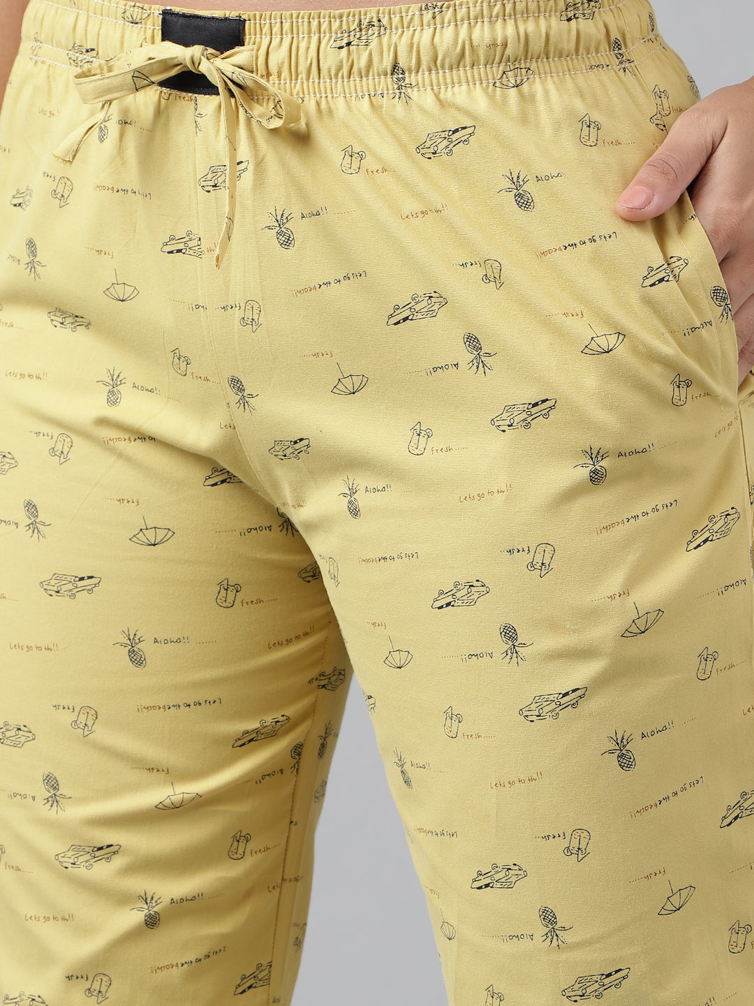 Yellow Women Printed Cotton Pyjama