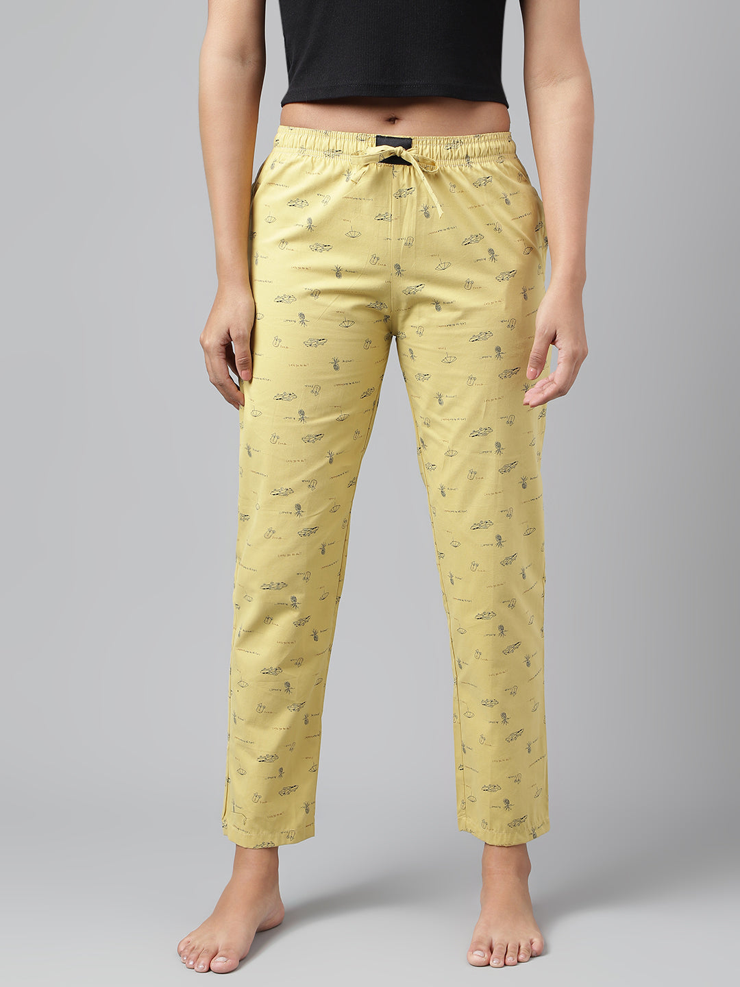 Yellow Women Printed Cotton Pyjama