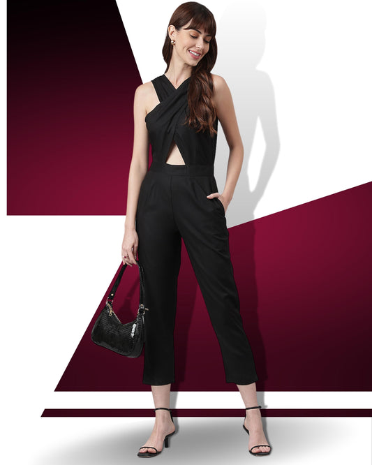 Black Waist-Cut Jumpsuit