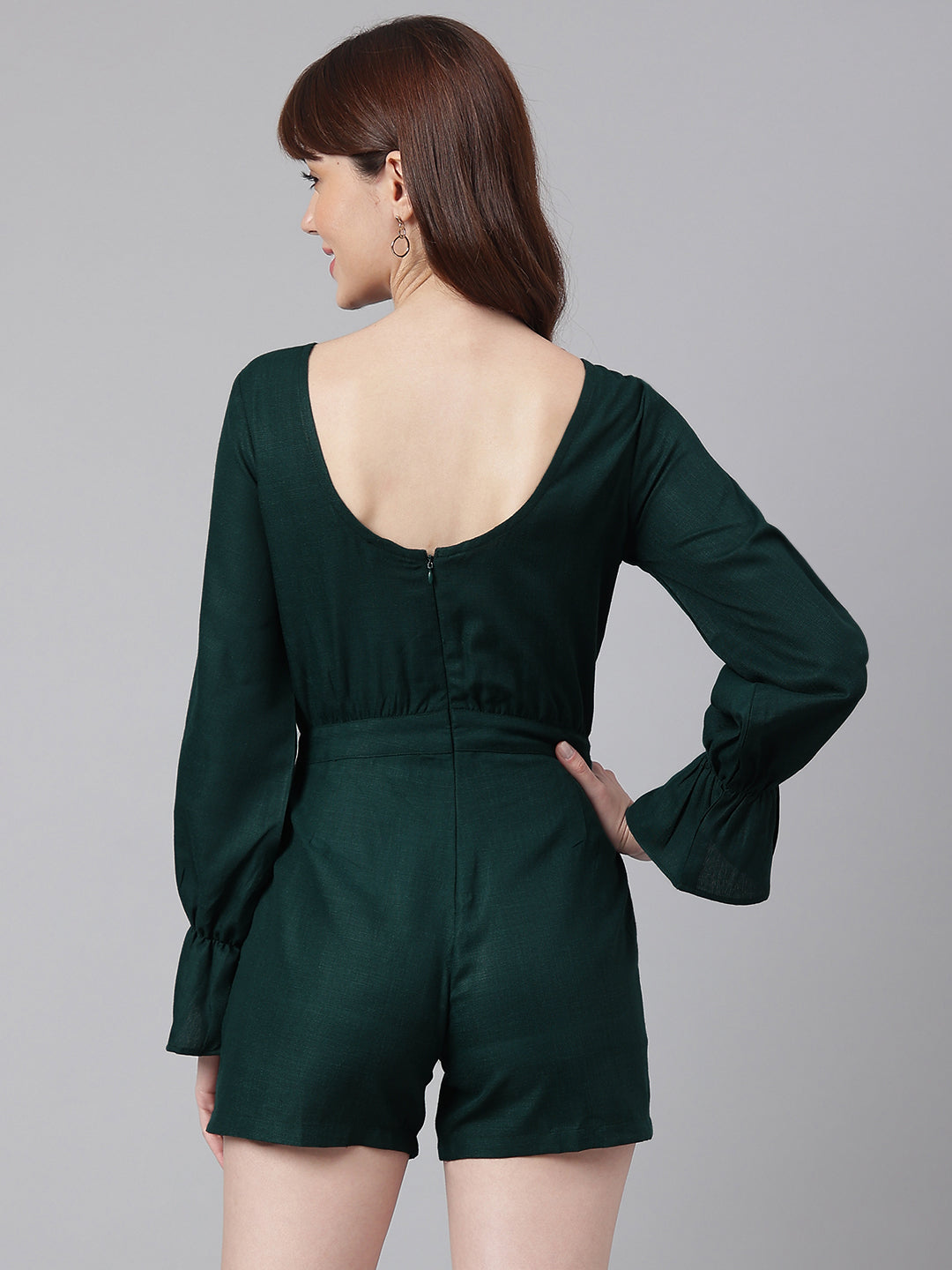 Bottle Green Solid Romper