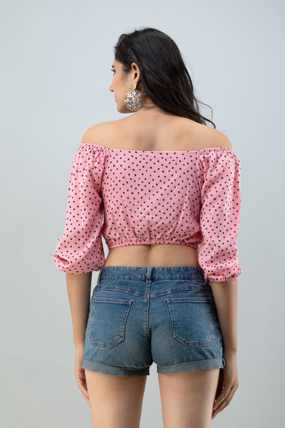 FLAMBOYANTTREND Pink Printed Off Shoulder Top By Flamboyant Top