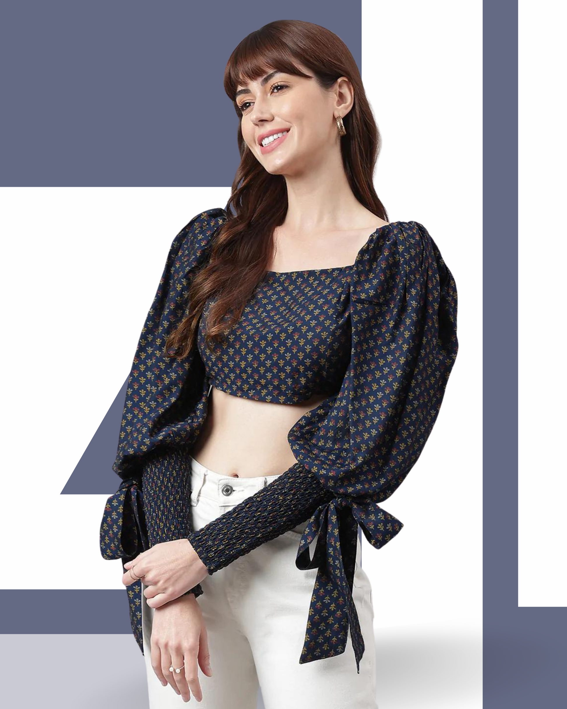 Crop Top With Wrist Smocking