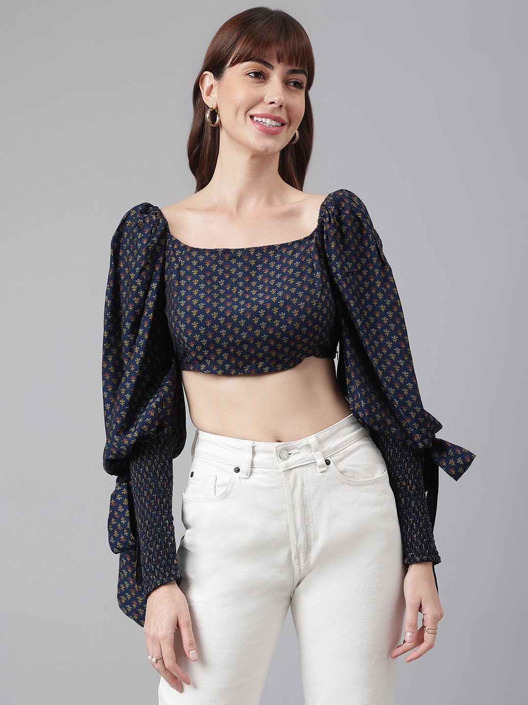 Crop Top With Wrist Smocking