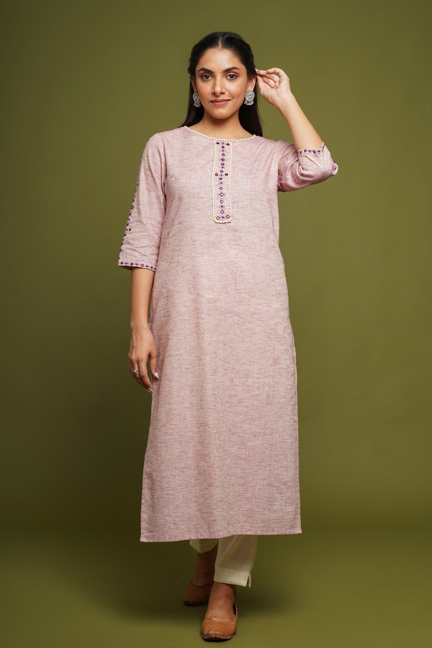 Embroidered Straight Kurta With Solid Pant