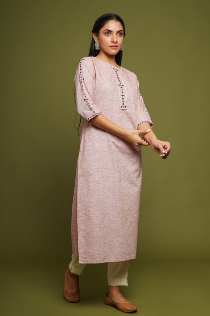 Embroidered Straight Kurta With Solid Pant