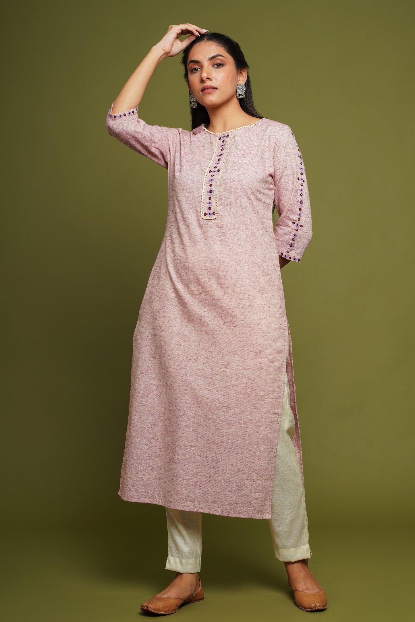 Embroidered Straight Kurta With Solid Pant