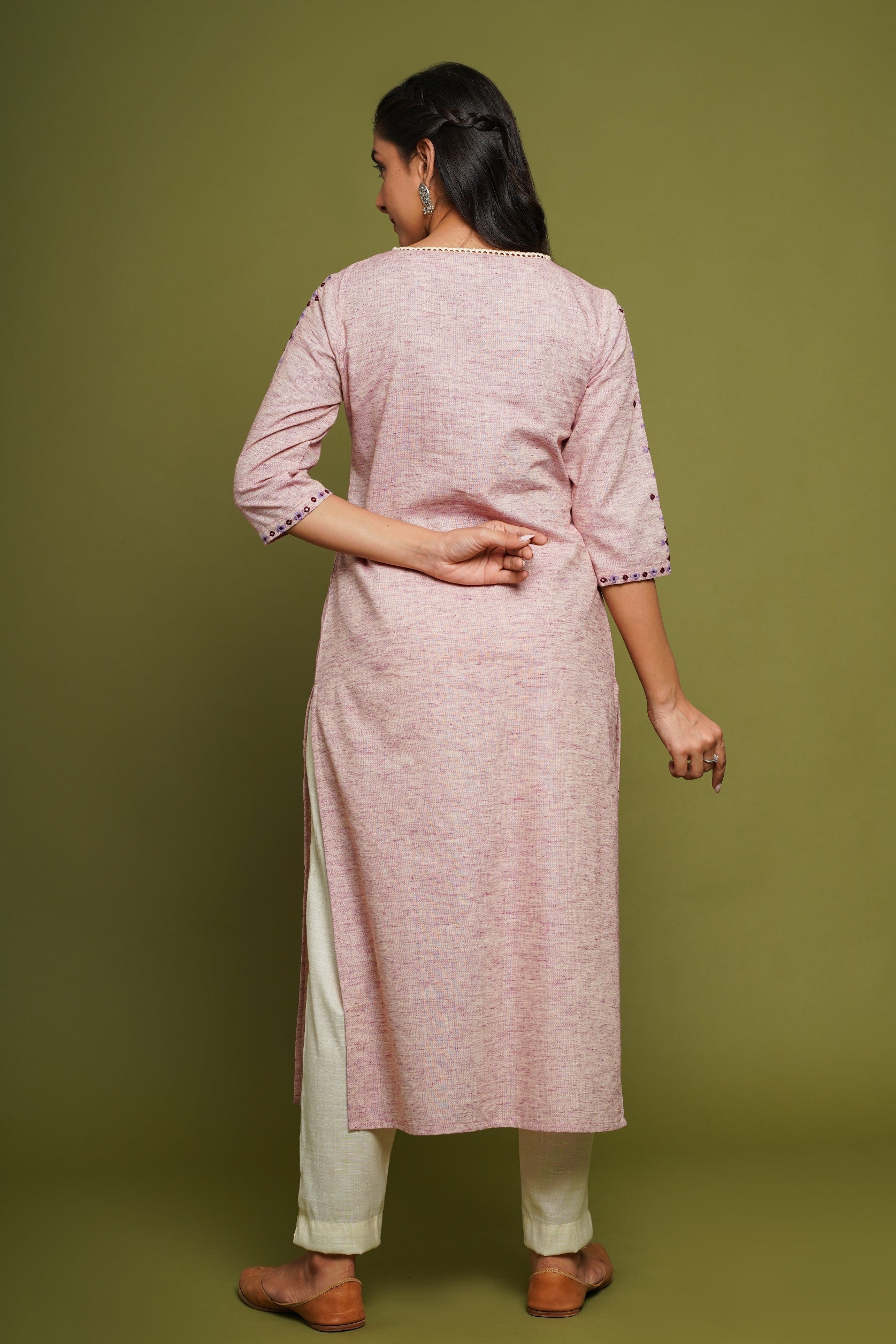 Embroidered Straight Kurta With Solid Pant