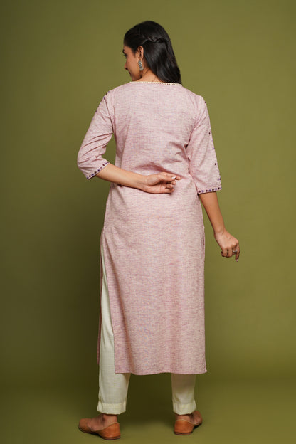 Embroidered Straight Kurta With Solid Pant