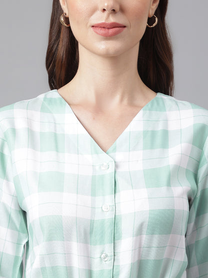 Green White Checked Jumpsuit