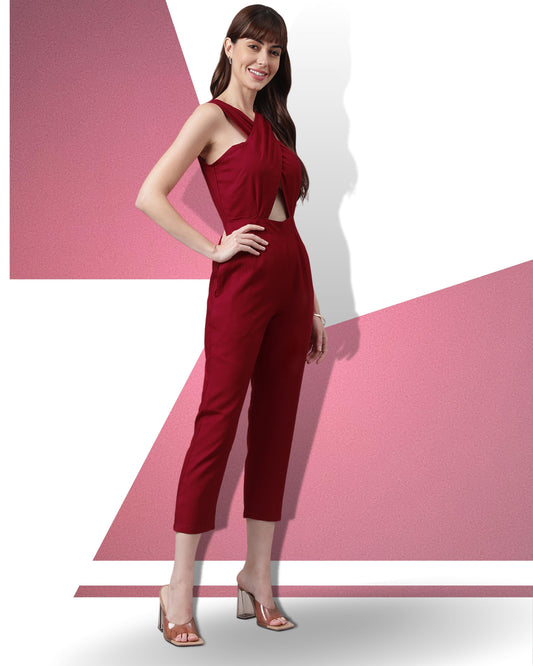 Maroon Waist-Cut Jumpsuit