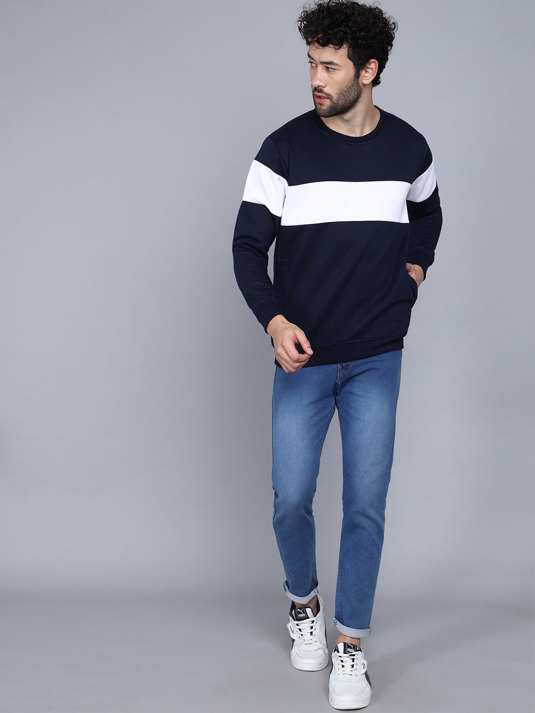 Navy Blue Striped Sweatshirt