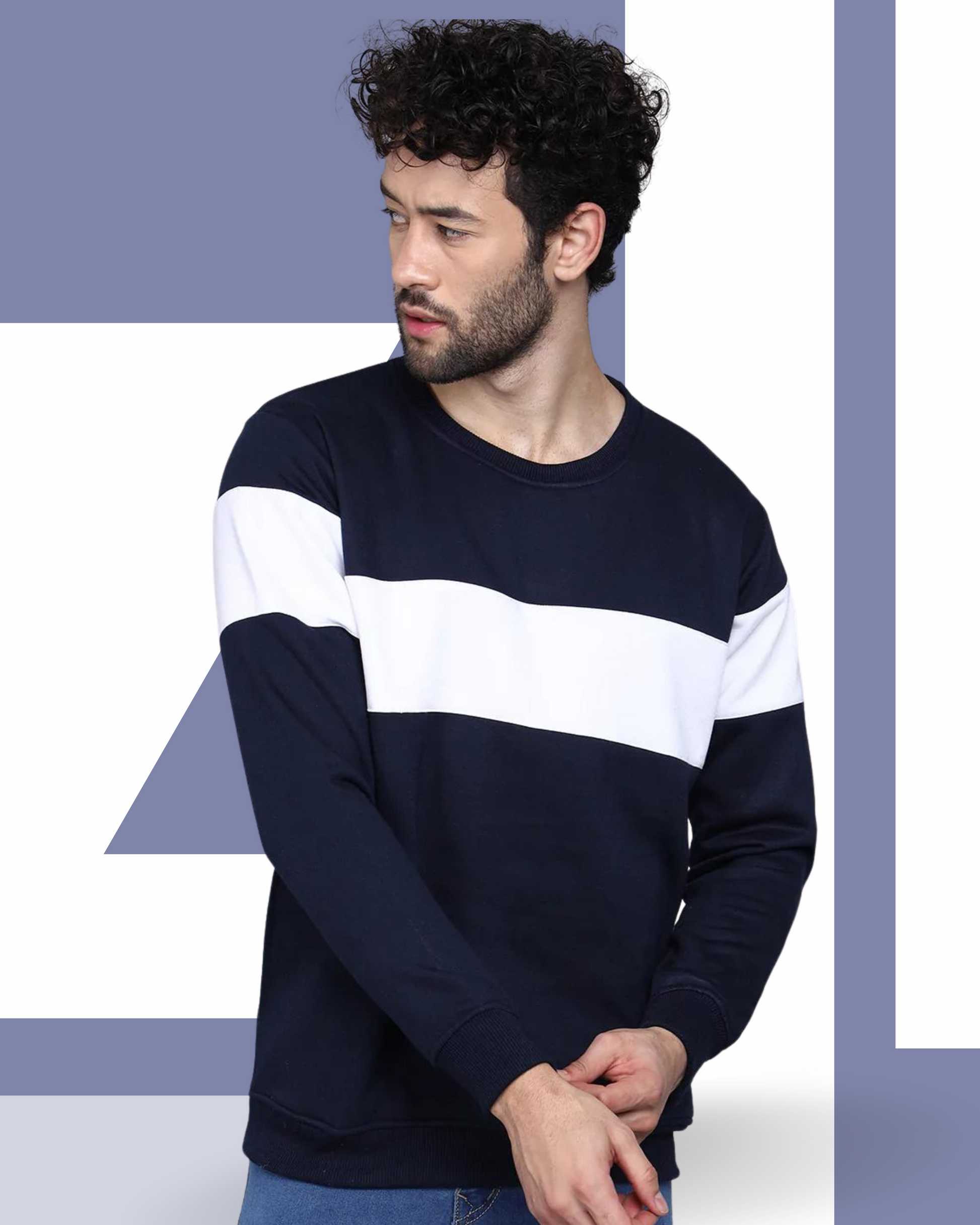 Navy Blue Striped Sweatshirt