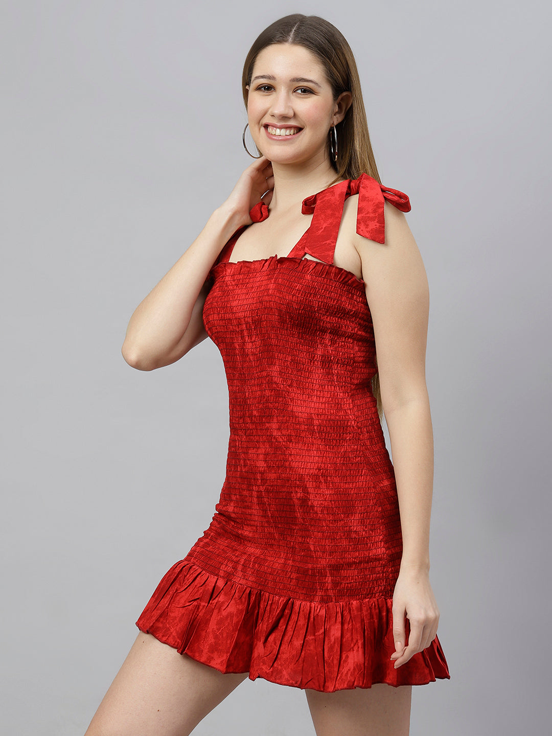 FLAMBOYANTTREND Red Smocked Dress By Flamboyant dress