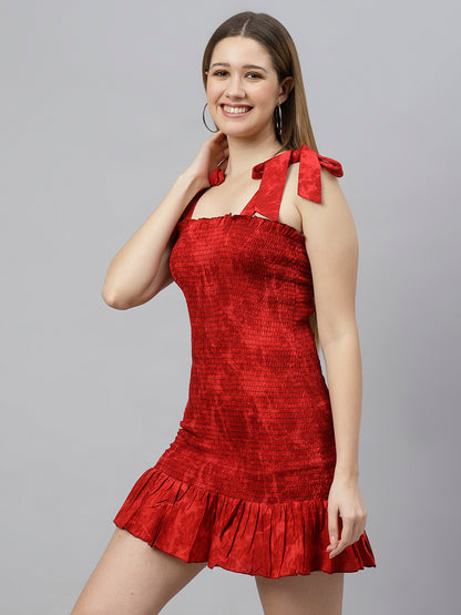 FLAMBOYANTTREND Red Smocked Dress By Flamboyant dress