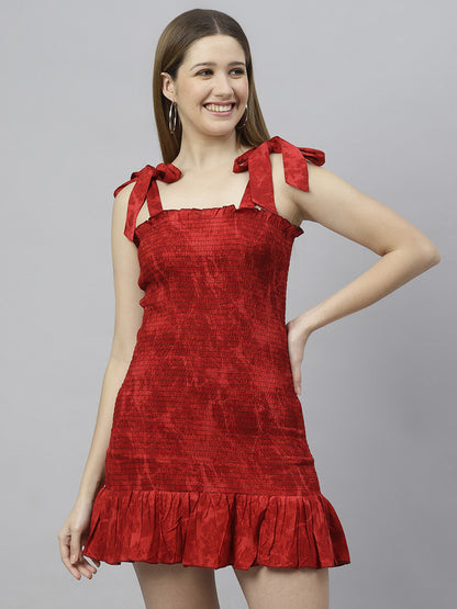 FLAMBOYANTTREND Red Smocked Dress By Flamboyant dress