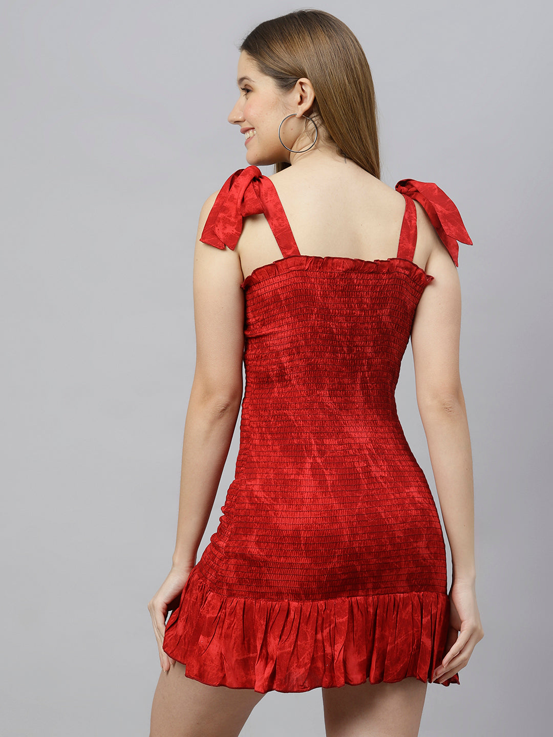 FLAMBOYANTTREND Red Smocked Dress By Flamboyant dress