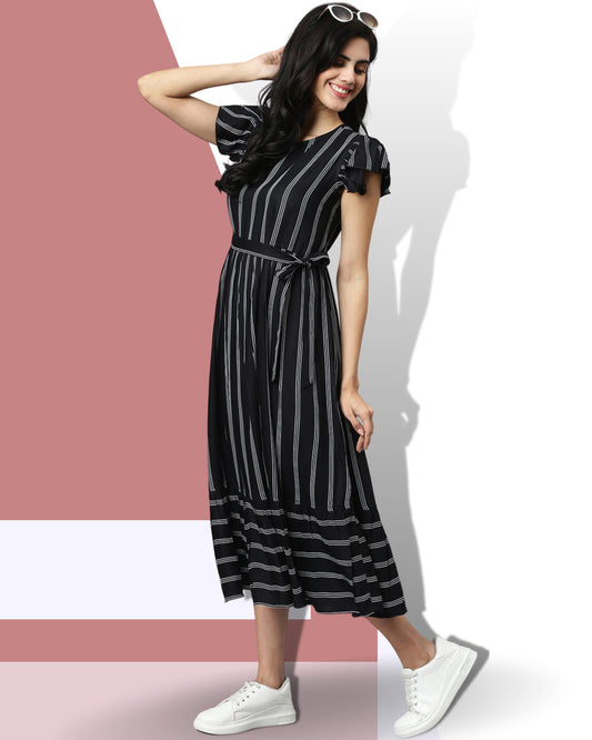 FLAMBOYANTTREND Striped Flared Dress By Flamboyant dress