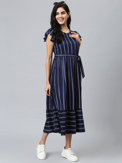 FLAMBOYANTTREND Striped  Flared Dress By Flamboyant dress