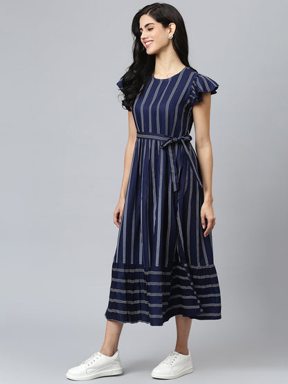 FLAMBOYANTTREND Striped  Flared Dress By Flamboyant dress