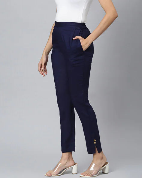Women Solid Pattern Trouser (Blue)