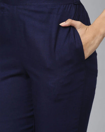 Women Solid Pattern Trouser (Blue)