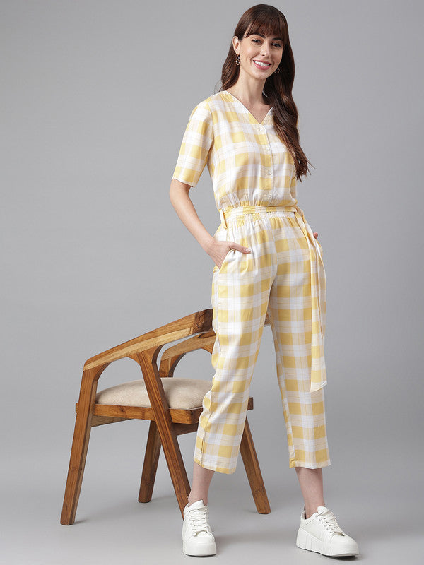 Yellow White Checked Jumpsuit