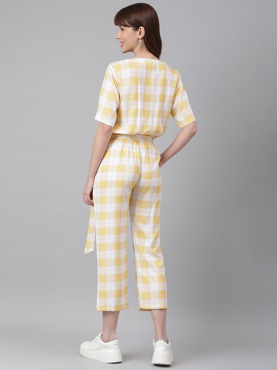 Yellow White Checked Jumpsuit