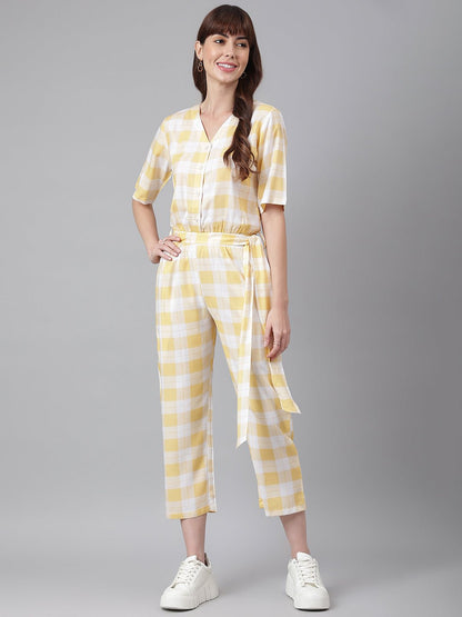 Yellow White Checked Jumpsuit